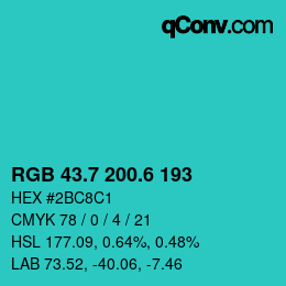 カラーコード: RGB 43.7 200.6 193 | qconv.com