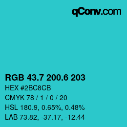 カラーコード: RGB 43.7 200.6 203 | qconv.com