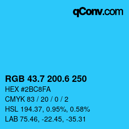 カラーコード: RGB 43.7 200.6 250 | qconv.com