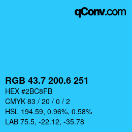 カラーコード: RGB 43.7 200.6 251 | qconv.com