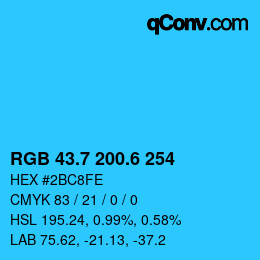 カラーコード: RGB 43.7 200.6 254 | qconv.com