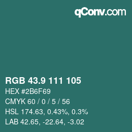 カラーコード: RGB 43.9 111 105 | qconv.com