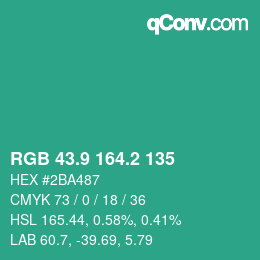 カラーコード: RGB 43.9 164.2 135 | qconv.com