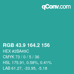 カラーコード: RGB 43.9 164.2 156 | qconv.com