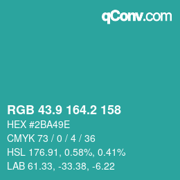 カラーコード: RGB 43.9 164.2 158 | qconv.com