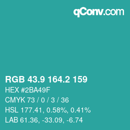 カラーコード: RGB 43.9 164.2 159 | qconv.com