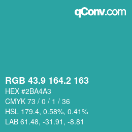 カラーコード: RGB 43.9 164.2 163 | qconv.com