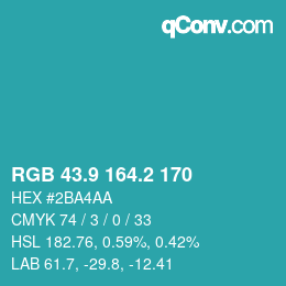 カラーコード: RGB 43.9 164.2 170 | qconv.com