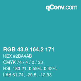 カラーコード: RGB 43.9 164.2 171 | qconv.com