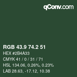 Color code: RGB 43.9 74.2 51 | qconv.com