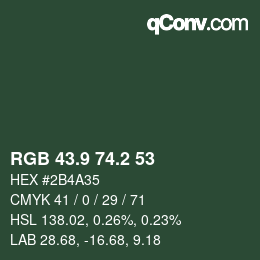 Color code: RGB 43.9 74.2 53 | qconv.com