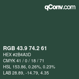 カラーコード: RGB 43.9 74.2 61 | qconv.com