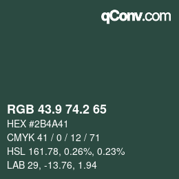 Color code: RGB 43.9 74.2 65 | qconv.com