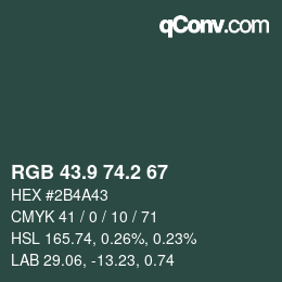 Color code: RGB 43.9 74.2 67 | qconv.com