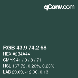 カラーコード: RGB 43.9 74.2 68 | qconv.com
