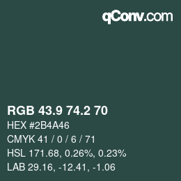 Color code: RGB 43.9 74.2 70 | qconv.com