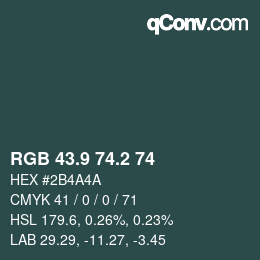 カラーコード: RGB 43.9 74.2 74 | qconv.com