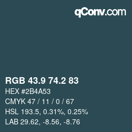 Color code: RGB 43.9 74.2 83 | qconv.com