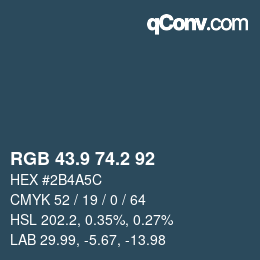Farbcode: RGB 43.9 74.2 92 | qconv.com