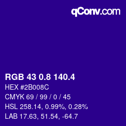 カラーコード: RGB 43 0.8 140.4 | qconv.com