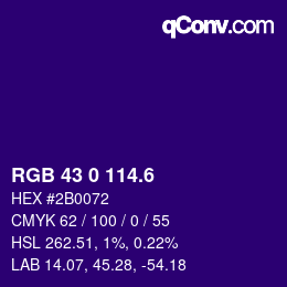 カラーコード: RGB 43 0 114.6 | qconv.com