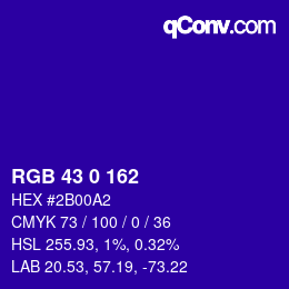 Color code: RGB 43 0 162 | qconv.com