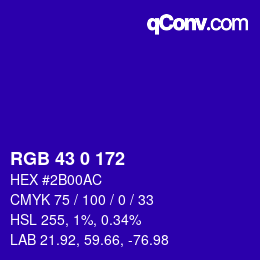 カラーコード: RGB 43 0 172 | qconv.com