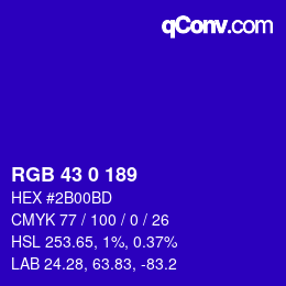 Farbcode: RGB 43 0 189 | qconv.com