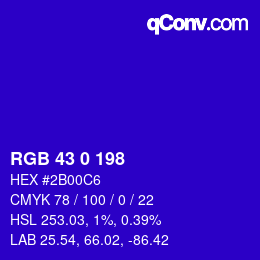 Color code: RGB 43 0 198 | qconv.com