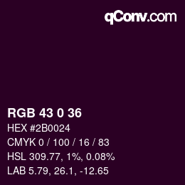 Color code: RGB 43 0 36 | qconv.com