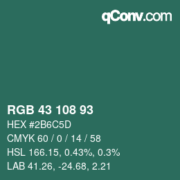 Color code: RGB 43 108 93 | qconv.com