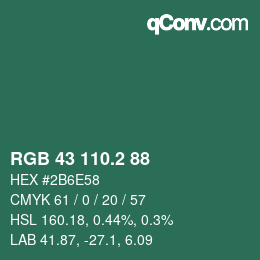 カラーコード: RGB 43 110.2 88 | qconv.com