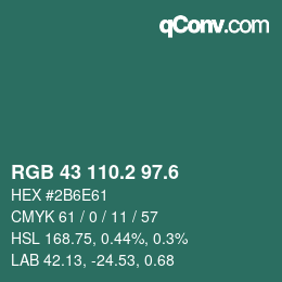 カラーコード: RGB 43 110.2 97.6 | qconv.com