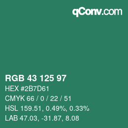 颜色代码: RGB 43 125 97 | qconv.com