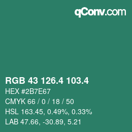 カラーコード: RGB 43 126.4 103.4 | qconv.com