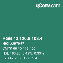 カラーコード: RGB 43 126.8 103.4 | qconv.com