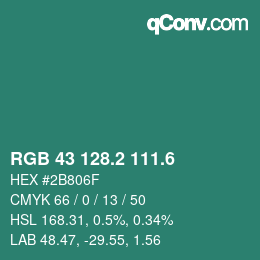 カラーコード: RGB 43 128.2 111.6 | qconv.com
