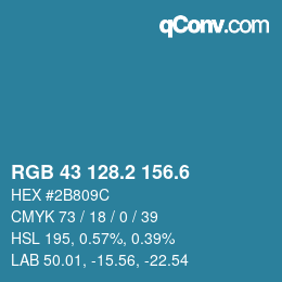 カラーコード: RGB 43 128.2 156.6 | qconv.com
