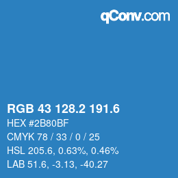 カラーコード: RGB 43 128.2 191.6 | qconv.com