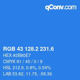 カラーコード: RGB 43 128.2 231.6 | qconv.com