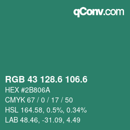 カラーコード: RGB 43 128.6 106.6 | qconv.com