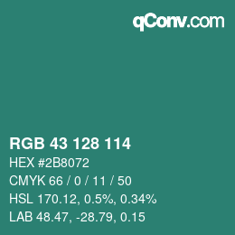 Color code: RGB 43 128 114 | qconv.com