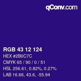 Color code: RGB 43 12 124 | qconv.com