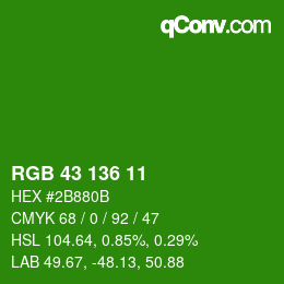 Color code: RGB 43 136 11 | qconv.com