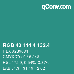 カラーコード: RGB 43 144.4 132.4 | qconv.com
