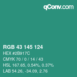 Color code: RGB 43 145 124 | qconv.com