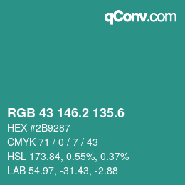 カラーコード: RGB 43 146.2 135.6 | qconv.com