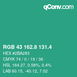 カラーコード: RGB 43 162.8 131.4 | qconv.com