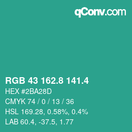 カラーコード: RGB 43 162.8 141.4 | qconv.com