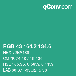カラーコード: RGB 43 164.2 134.6 | qconv.com